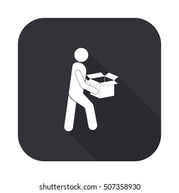 Man with box vector icon - squared button  with long shadow