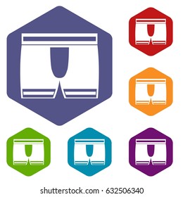 Man boxer briefs icons set hexagon isolated vector illustration