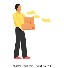 Man with boxes. Delivery staff service concept. Vector illustration in flat style for business concept design