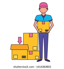 man with boxes fast delivery vector illustration