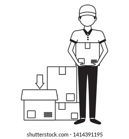 man with boxes fast delivery vector illustration