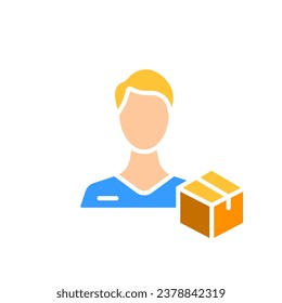 Man with boxes line icon. Delivery, mail, van, moving to a new home, courier, international transport. Vector color icon on white background for business and advertising.