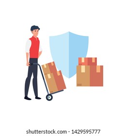 man boxes shield fast delivery logistic