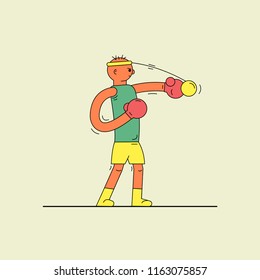 man boxing with a ball on an elastic band on a light background