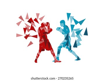 Man boxing fight facing each other in match vector background concept made of triangular fragments