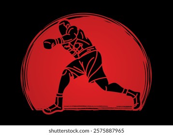 A Man Boxing Kickboxing Muay Thai Boxer Punching Action Cartoon Sport Graphic Vector