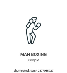Icono vectorial del contorno de boxeo del hombre. Icono de boxeo de tipo negro en línea delgada, ilustración de elemento simple vector plano de personas editables concepto de trazo aislado en fondo blanco