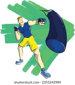 Bolsa de punzonado de boxeo de hombre como ilustración de ejercicio de actividad