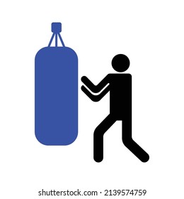 Man Boxing Punching Bag Icon .Sports icon. Simple flat vector illustration for your web site design, logo, app, UI.