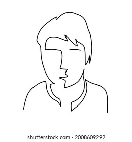 Cara abstracta de hombre, chico. Ilustración vectorial dibujada a mano. Blanco y negro.