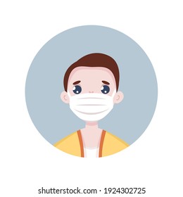 Man boy avatar wearing mask, portrait of a young man in flat style