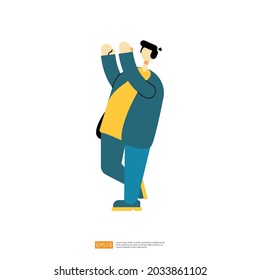 man or boy character standup with explain gesture for business or education illustration