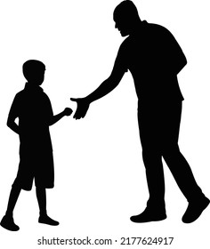 a man and boy chatting, silhouette vector