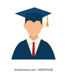 man boy hat graduate graduation gown cap achievement vector illustration isolated
