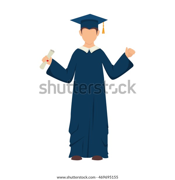 man boy hat graduate graduation gown cap achievement vector illustration is...