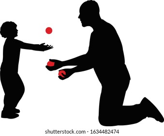 a man and a boy juggling, silhouette vector