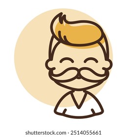 Hombre chico con bigote avatar icono de Vector. Símbolo Hipster. Signos de retrato de personaje de avatar. Símbolo del gráfico para su diseño del Sitio web, logotipo, App, UI