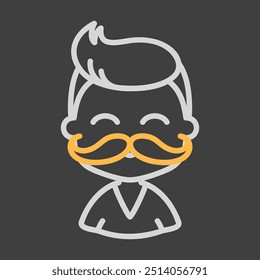 Hombre chico con Vector de avatar de bigote sobre fondo oscuro. Símbolo Hipster. Signos de retrato de personaje de avatar. Símbolo del gráfico para su diseño del Sitio web, logotipo, App, UI