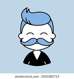 Hombre chico con bigote avatar icono de Vector. Símbolo Hipster. Signos de retrato de personaje de avatar. Símbolo del gráfico para su diseño del Sitio web, logotipo, App, UI