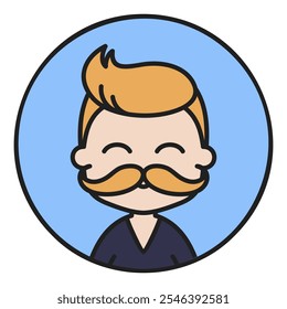 Hombre chico con bigote avatar icono de Vector. Símbolo Hipster. Signos de retrato de personaje de avatar. Símbolo del gráfico para su diseño del Sitio web, logotipo, App, UI