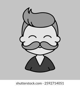 Man boy with mustache avatar vector grayscale icon. Hipster symbol. Avatar character portrait signs. Graph symbol for your web site design, logo, app, UI