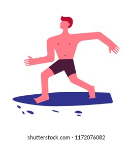 Man or boy on surfboard summer sport vector icon