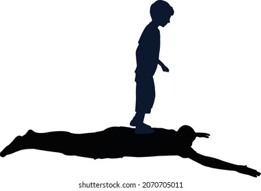 ein Mann und ein Junge, der spielt, Silhouette, Vektorgrafik