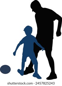man and boy playing, silhouette vector