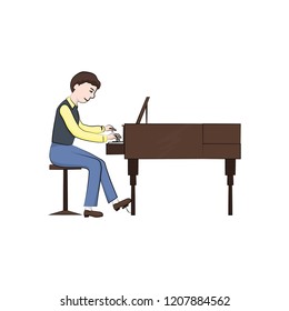 man (boy) plays the piano. Vector color illustration.