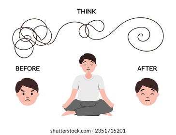 Man or boy practicing meditation or doing yoga. mindfulness and mental health concept for illustration