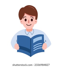 Hombre o niño leyendo un libro y usando camisa para la ilustración