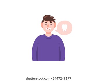 a man or boy shows his toothless teeth. dental health and condition. missing teeth. grimaced. health problems. flat style character illustration design. graphic elements