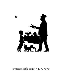 man and boy silhouette. lunch vector illustration