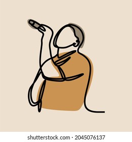 man boy sing oneline continuous line art premium vector set