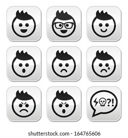 Man or boy with spiky hair faces buttons set