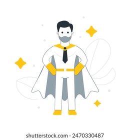 A man and a boy are standing next to each other, with the man wearing a cape and the boy wearing a costume. Concept of adventure and fun, as if the two are about to embark on a journey together
