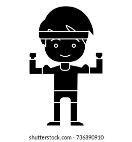 man boy strong - hands up icon, vector illustration, black sign on isolated background