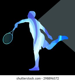 Man, boy tennis silhouette vector background colorful concept made of transparent curved shapes