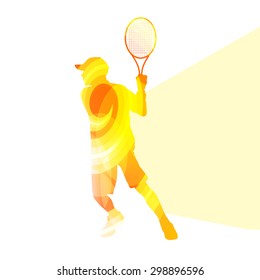 Man, boy tennis silhouette vector background colorful concept made of transparent curved shapes