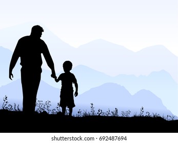 Man and boy walking