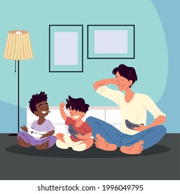 man and boys with gamepad video game