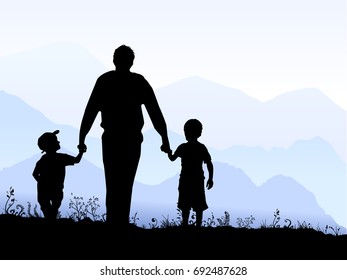 Man and boys walking