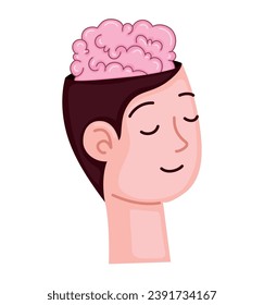 man with brain illustration isolated