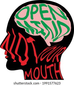 a man with a brain that says open mind.