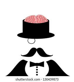 man with brains exposed in top hat