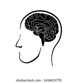 Man with brains. Line art doodle sketch. Black outline on white background. Picture can be used in greeting cards, posters, flyers, banners, logo etc. Vector illustration. EPS10