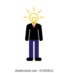 Man with brainstorm. Human Idea icon as a person with the lamp head. Vector illustration