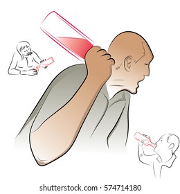 A man brandishing a bottle. Color vector illustration on the theme of alcoholism.