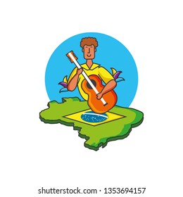 man brazilian dancer with guitar and map of brazil