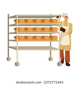 Ilustración de vectores de pastelería de pan de hombre con uniforme y toque